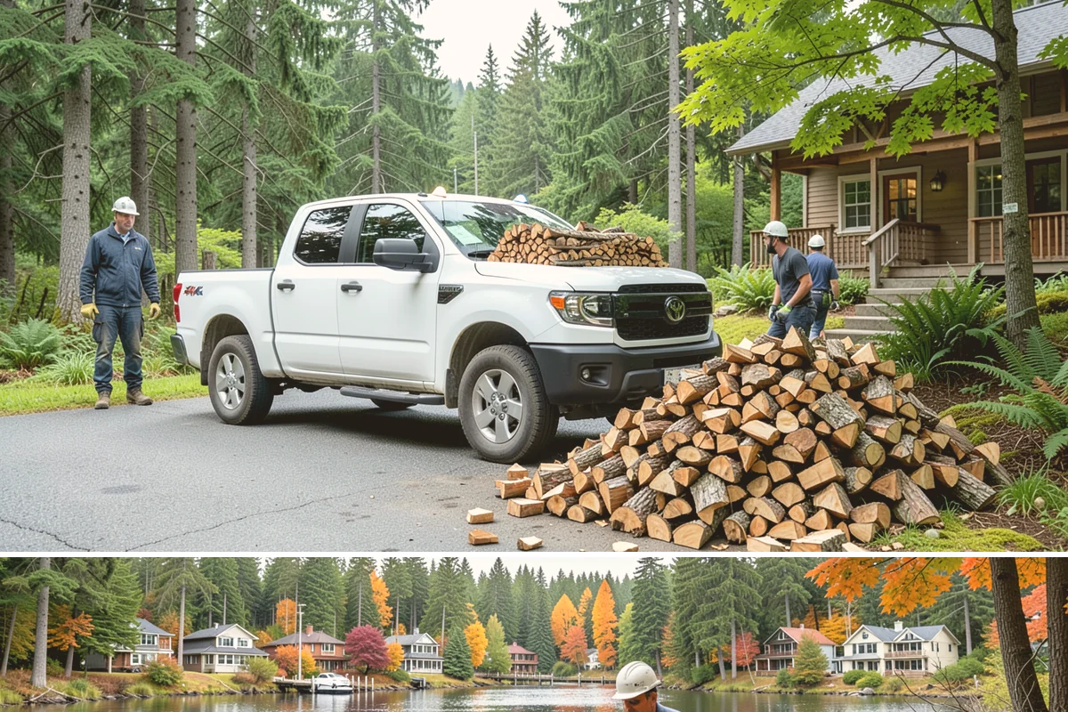 Firewood Processing in La Conner, Skagit County, WA - Processing in the dry months lets the finished stack season fully before winter burning.