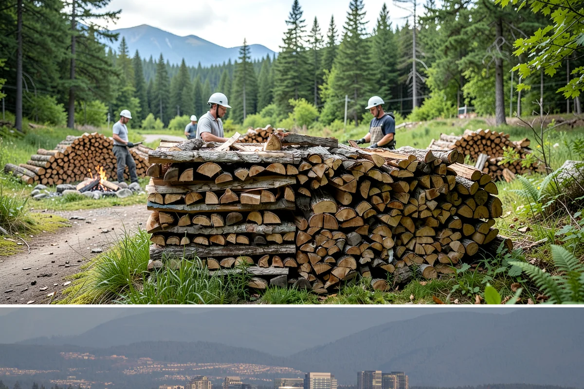 Firewood Processing in Medina, King County, WA - Processing in the dry months lets the finished stack season fully before winter burning.