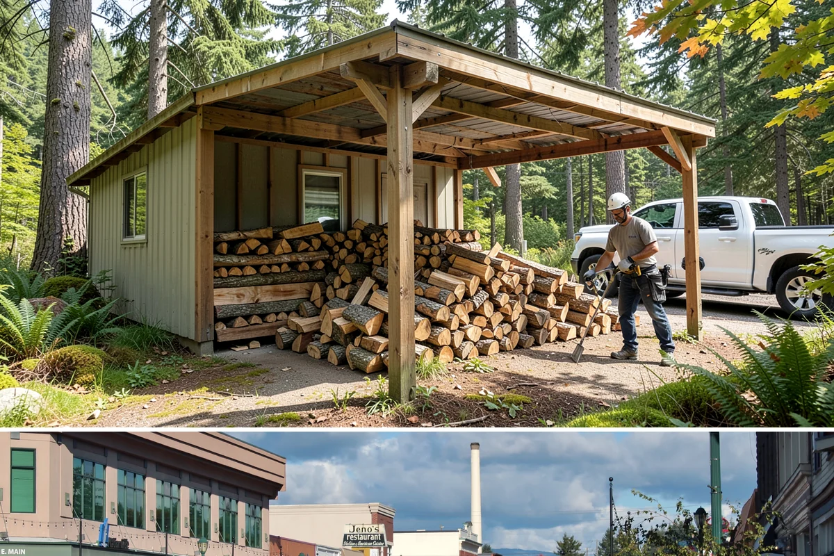 Firewood Processing in Monroe, Snohomish County, WA - Processing in the dry months lets the finished stack season fully before winter burning.