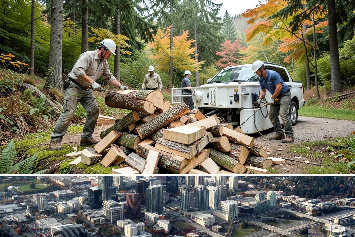 Firewood Processor Service in Bellevue, King County, WA - Best for fall and winter bulk processing or clearing large volumes of downed wood after major storms.