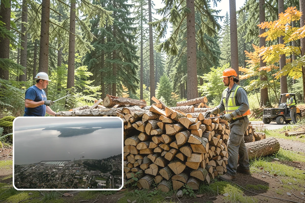 Firewood Processor Service in Des Moines, King County, WA - Bucks and splits in a single continuous pass