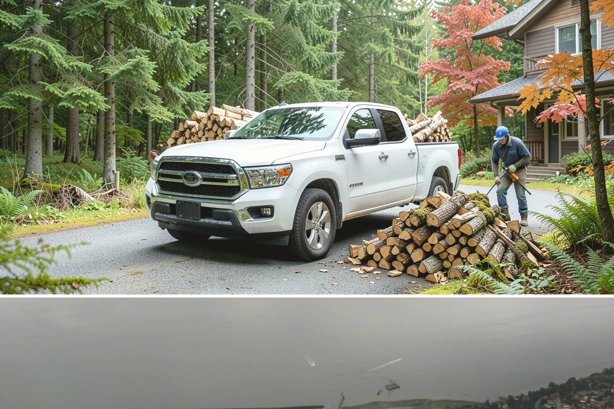 Firewood Processor Service in Des Moines, King County, WA - Best for fall and winter bulk processing or clearing large volumes of downed wood after major storms.