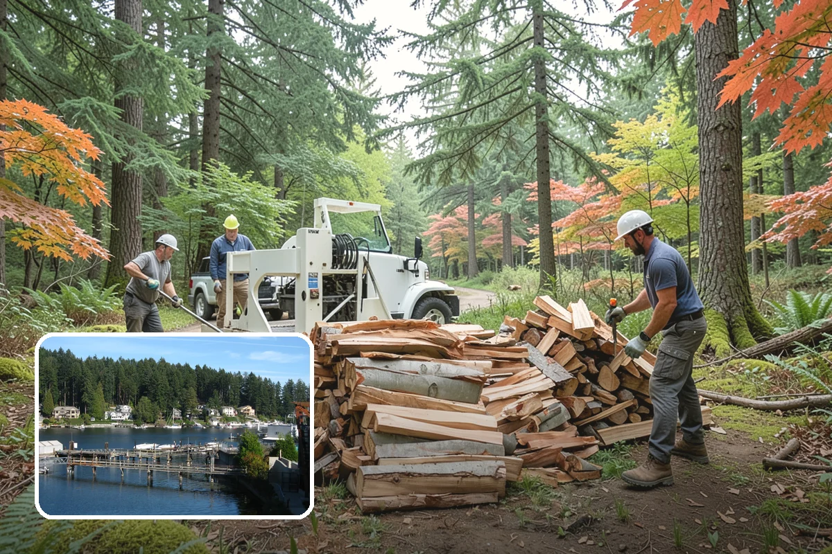Firewood Processor Service in Gig Harbor, Pierce County, WA - Bucks and splits in a single continuous pass