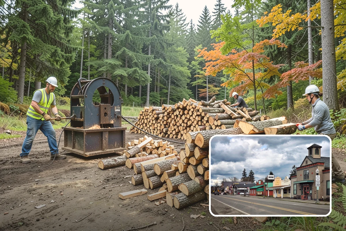 Firewood Processor Service in Roy, Pierce County, WA - Bucks and splits in a single continuous pass