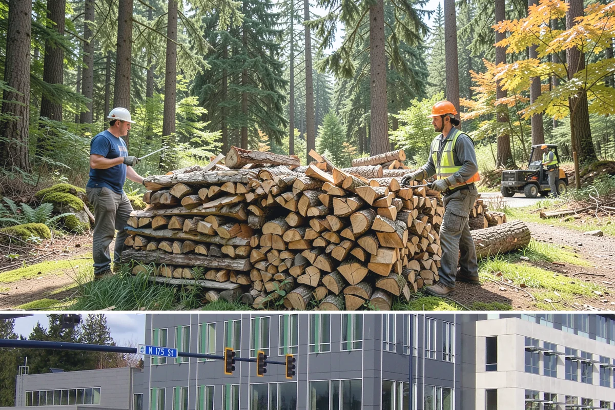 Firewood Processor Service in Shoreline, King County, WA - Best for fall and winter bulk processing or clearing large volumes of downed wood after major storms.