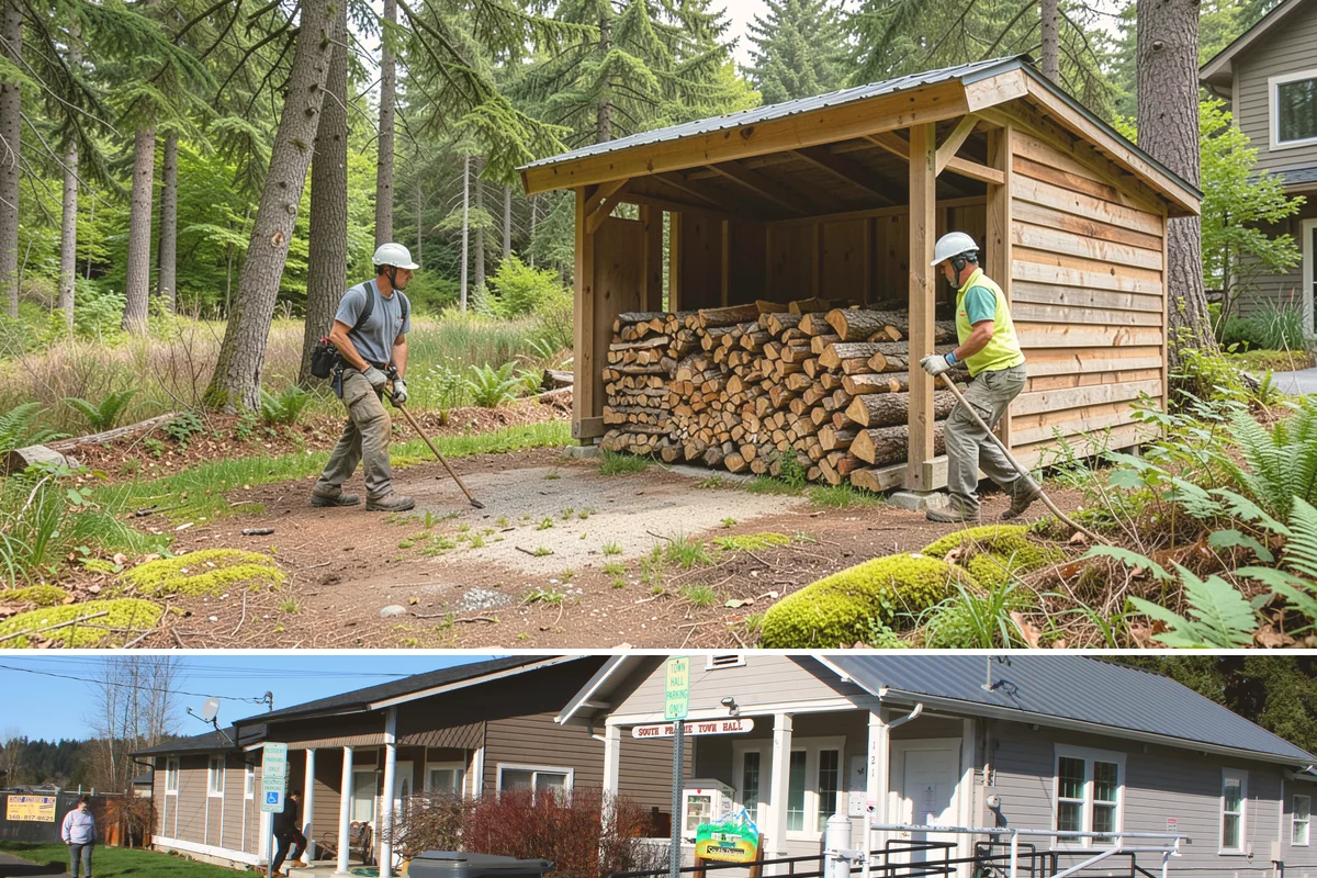 Firewood Processor Service in South Prairie, Pierce County, WA - Best for fall and winter bulk processing or clearing large volumes of downed wood after major storms.