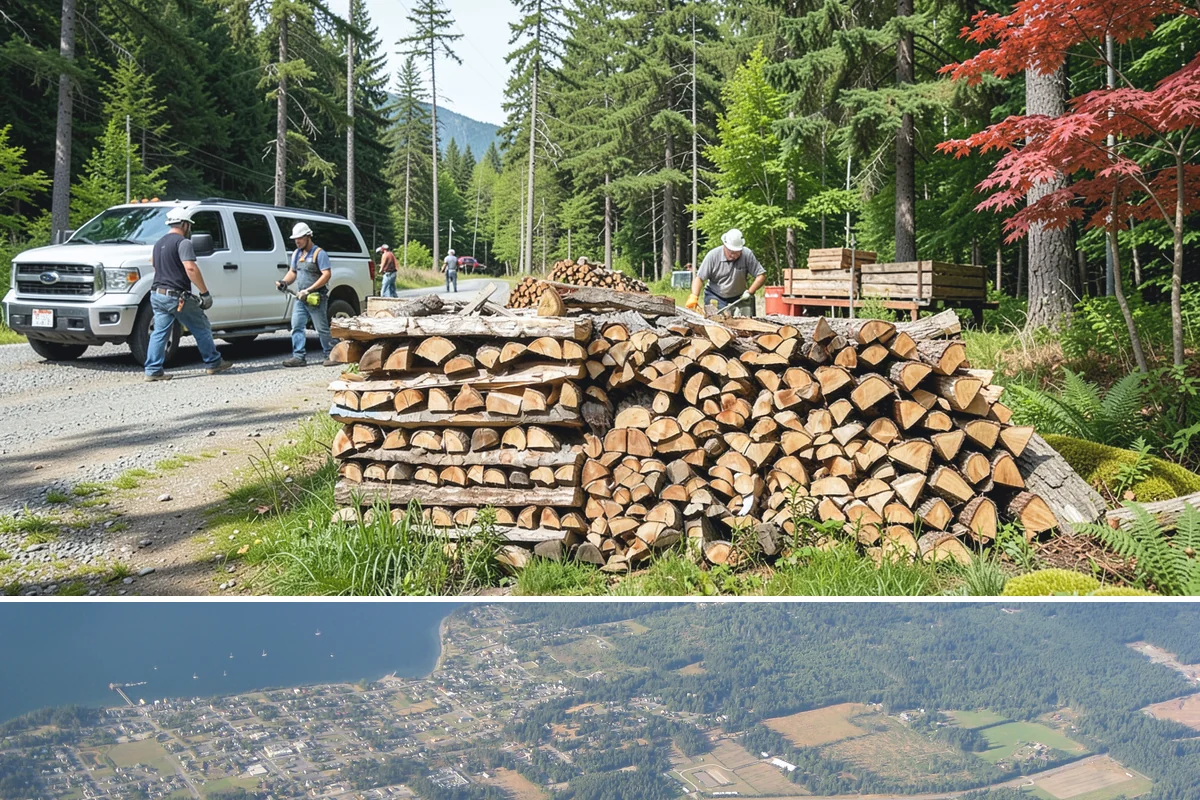 Firewood Recycling in Coupeville, Island County, WA - Recycling in spring cleanup season captures storm debris and gives recovered wood time to season.