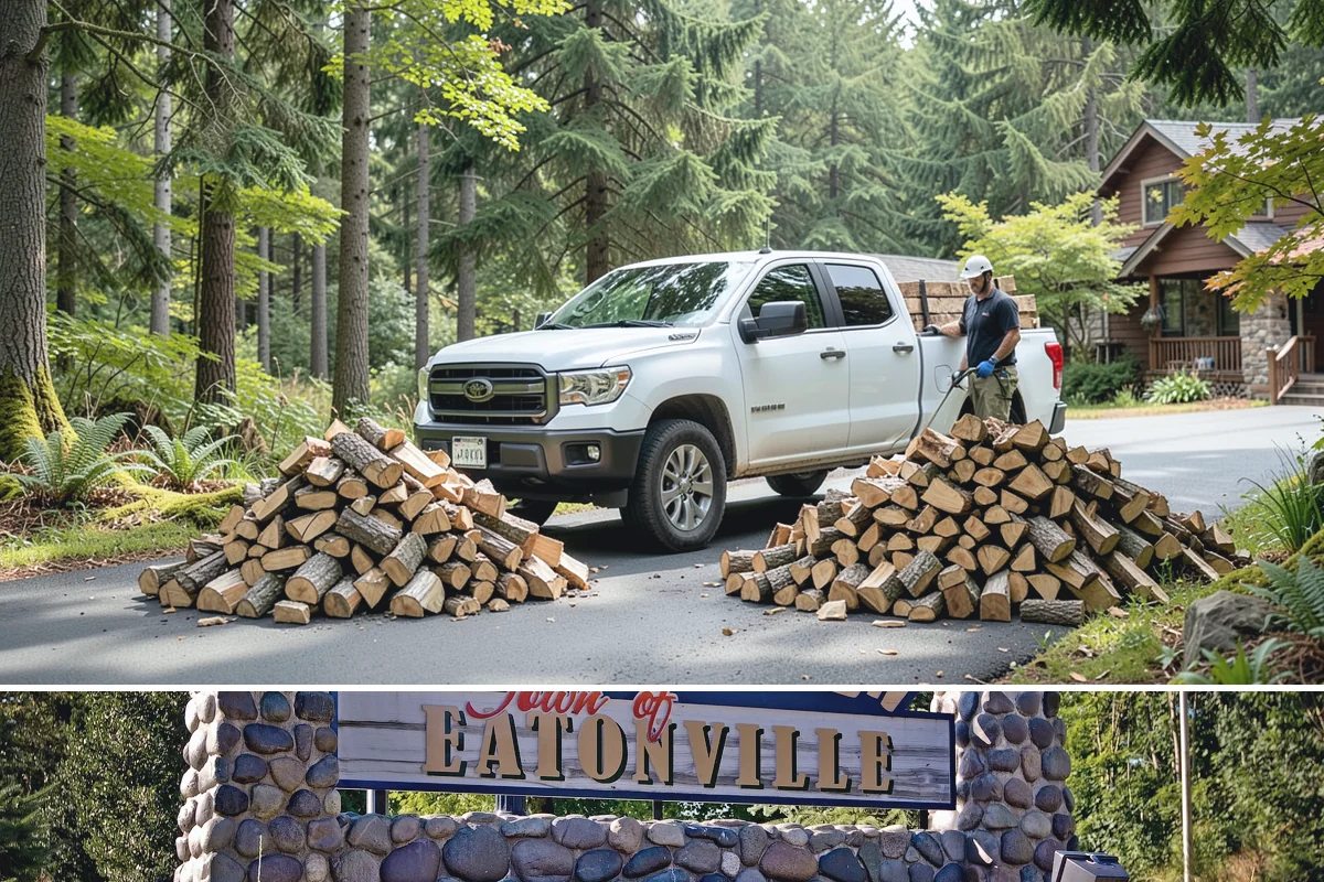 Firewood Recycling in Eatonville, Pierce County, WA - Recycling in spring cleanup season captures storm debris and gives recovered wood time to season.