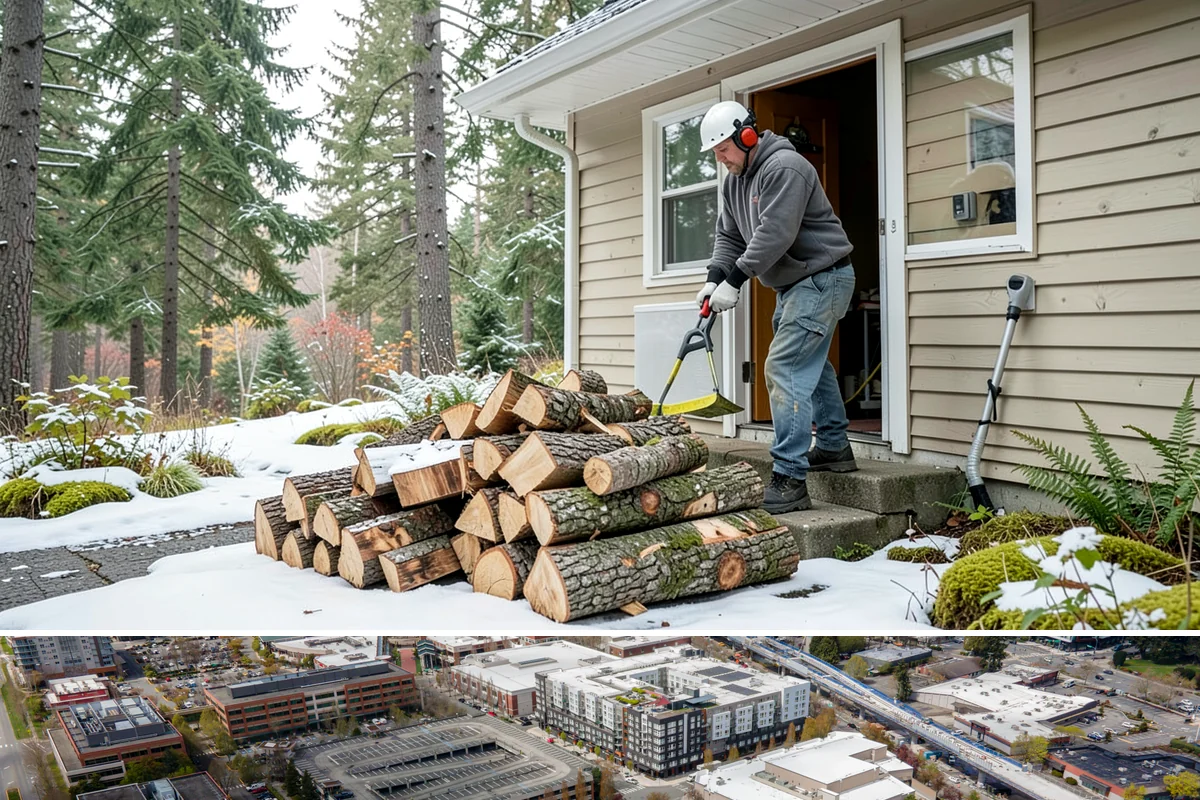 Firewood Recycling in Redmond, King County, WA - Recycling in spring cleanup season captures storm debris and gives recovered wood time to season.
