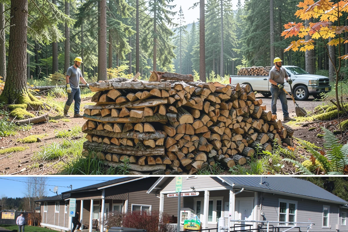 Firewood Recycling in South Prairie, Pierce County, WA - Recycling in spring cleanup season captures storm debris and gives recovered wood time to season.
