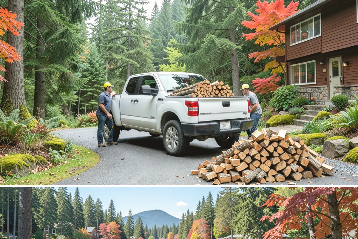 Firewood Relocation in Covington, King County, WA - Often requested in early fall when moving wood into covered storage ahead of winter.