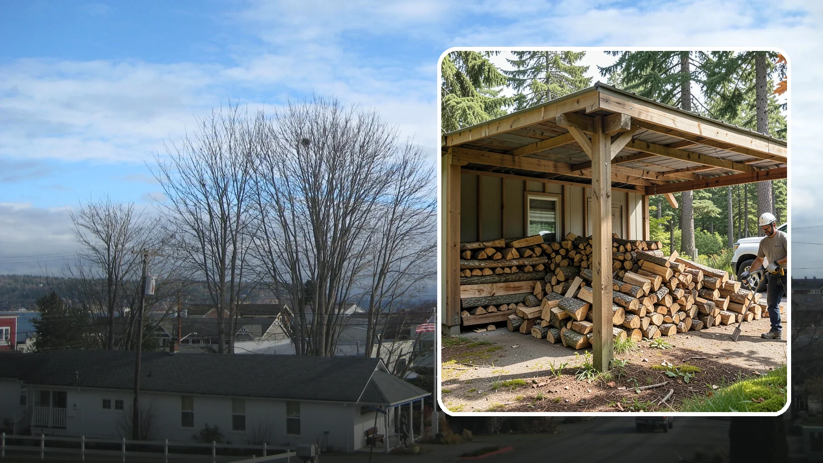 Firewood Relocation in Langley, Island County, WA - Our firewood relocation service moves your existing wood supply to a new spot, shed, or property without the back-breaking work.