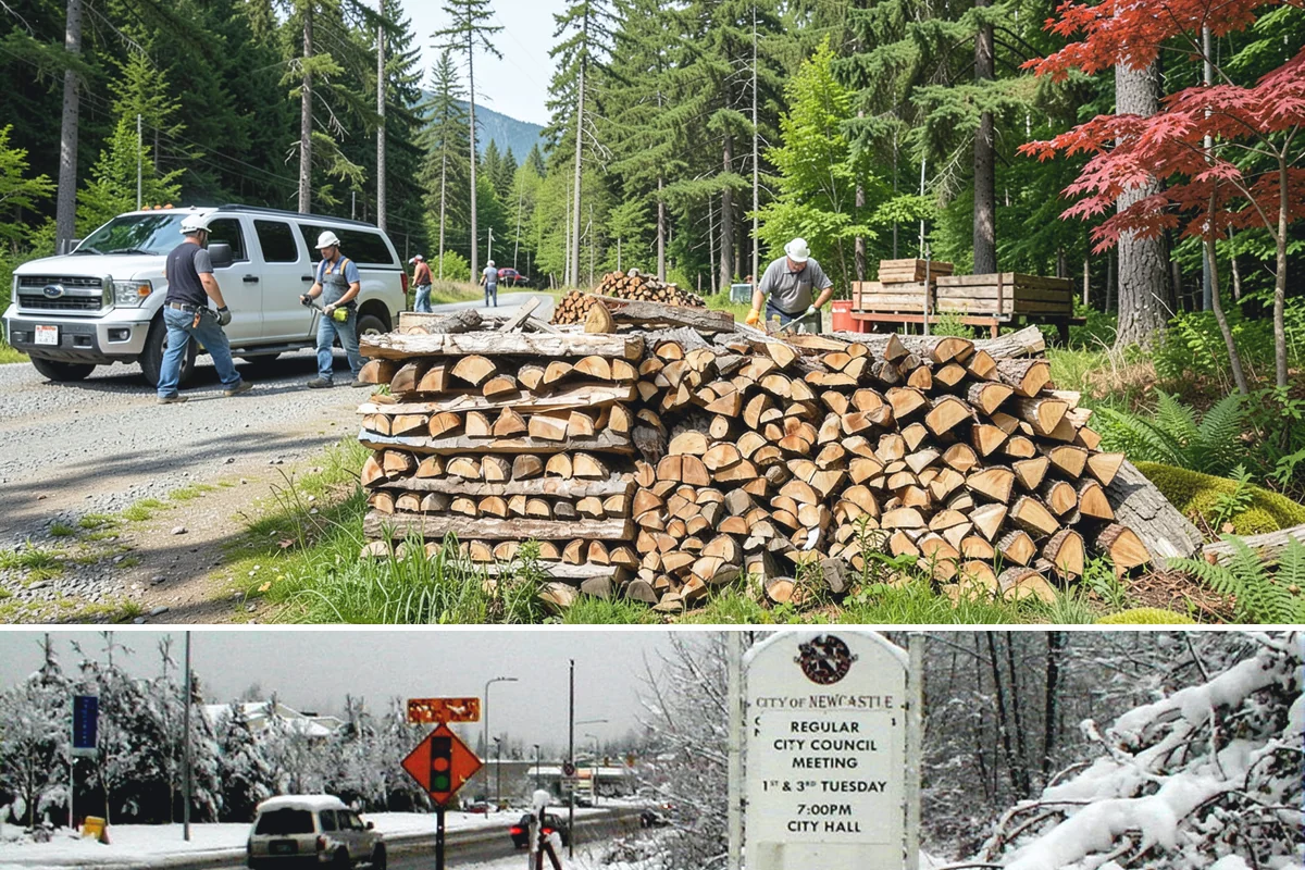 Firewood Relocation in Newcastle, King County, WA - Often requested in early fall when moving wood into covered storage ahead of winter.