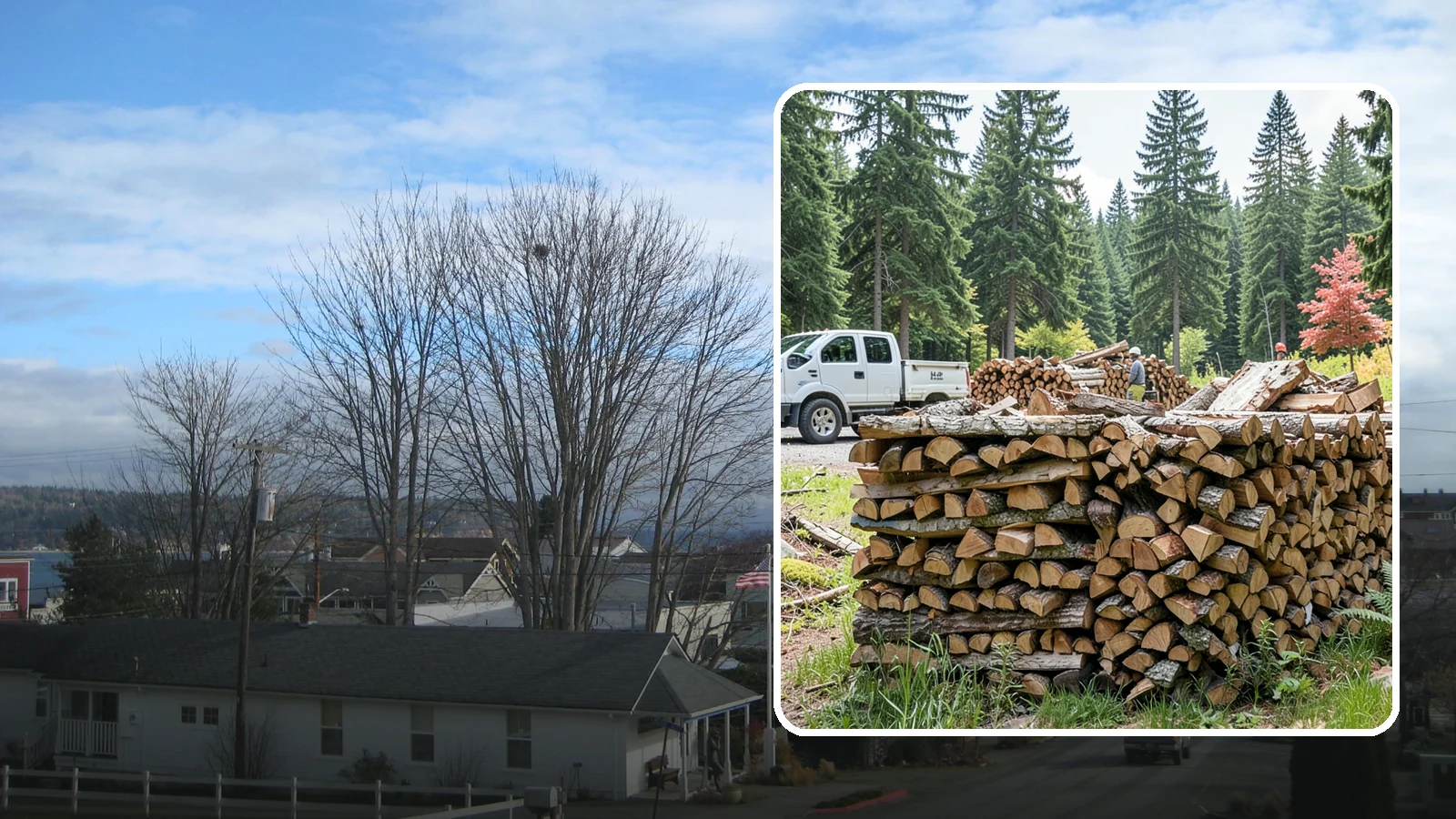 Firewood Sales in Langley, Island County, WA - We sell dependable, properly seasoned firewood by the quantity you need for reliable heat through the damp Pacific Northwest...