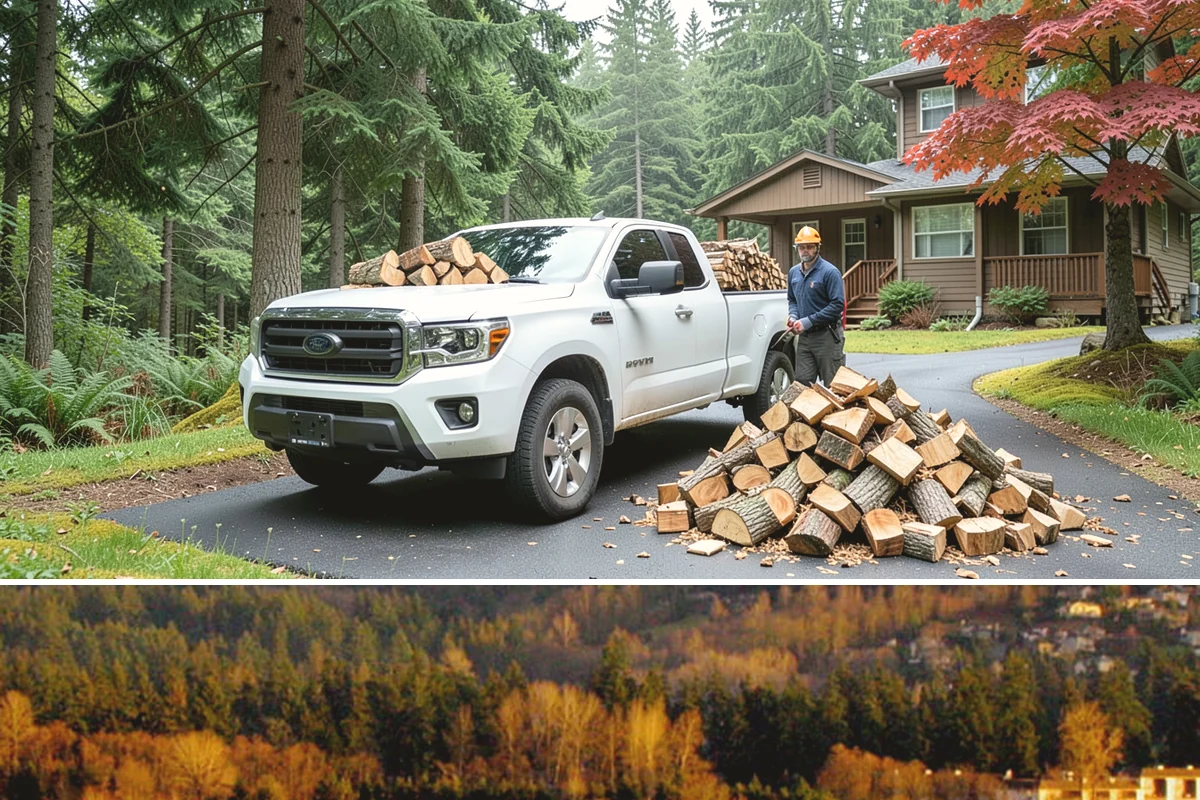 Firewood Stacking in Kenmore, King County, WA - Add stacking to a fall delivery so your season's wood is organized and airing out before winter.