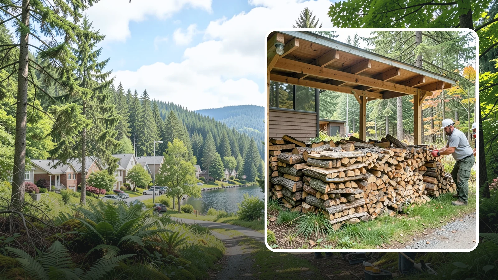 Firewood Stacking in Lake Forest Park, King County, WA - We neatly stack your delivered firewood wherever you want it, so it dries better, stores tidy, and is ready to grab.