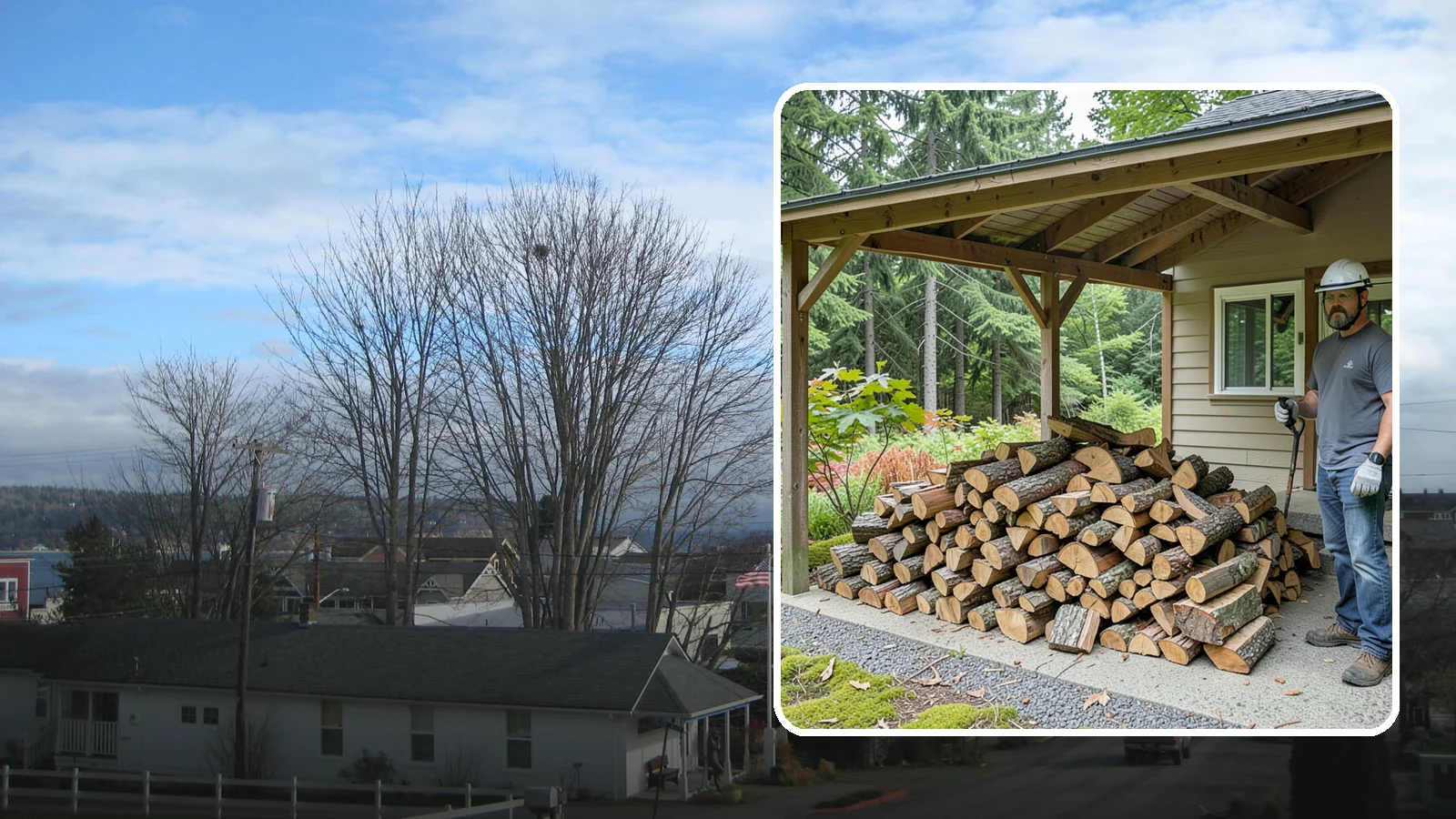 Firewood Storage Consultation in Langley, Island County, WA - We walk your property and give you a clear plan for storing firewood so it seasons fast and stays dry in the Pacific Northwest.