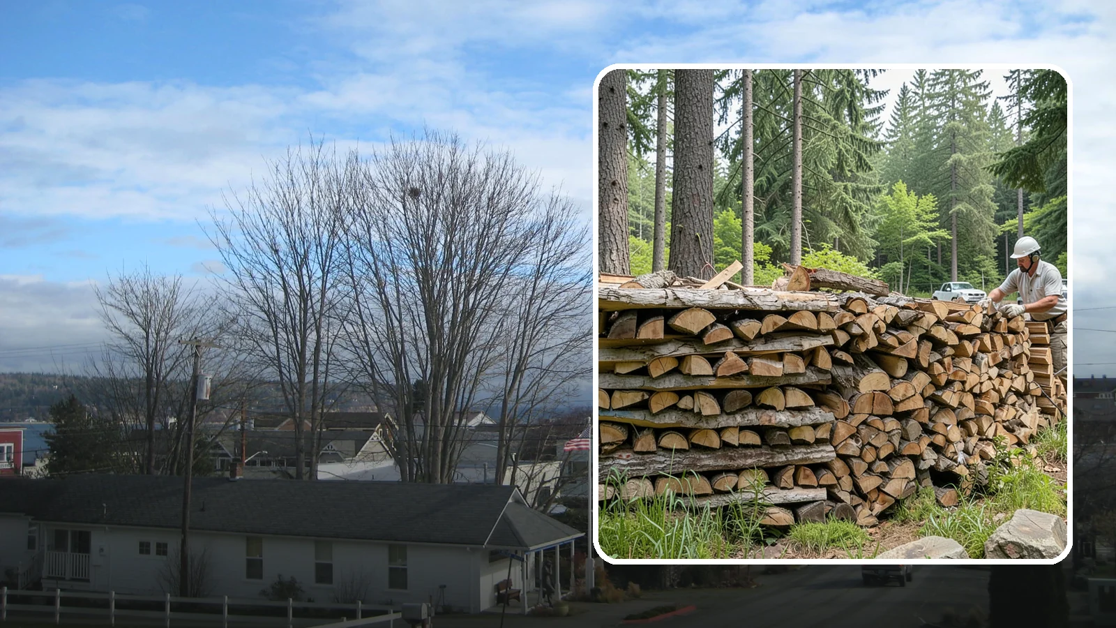 Full Cord Firewood in Langley, WA - A full cord of seasoned firewood, the standard measure for a season of dependable home heating.