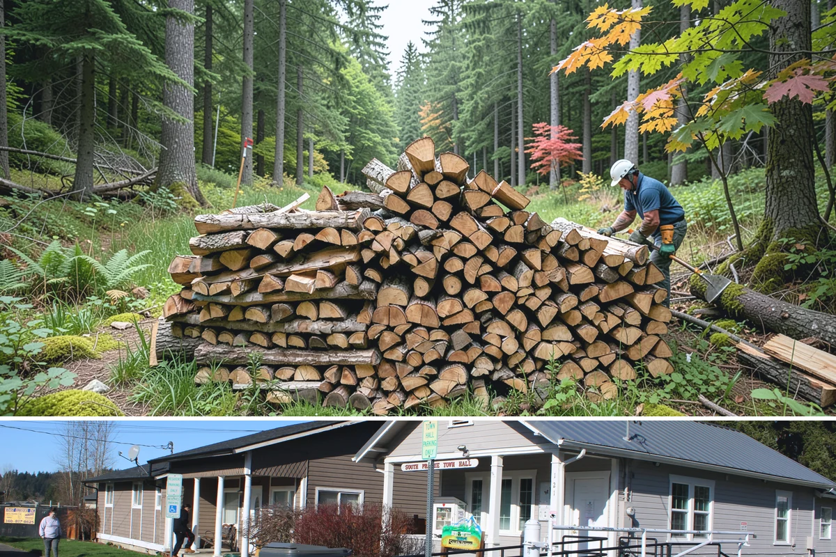 Full Cord Firewood in South Prairie, Pierce County, WA - Buy a full cord in late summer or early fall so it is stacked and settled before winter.