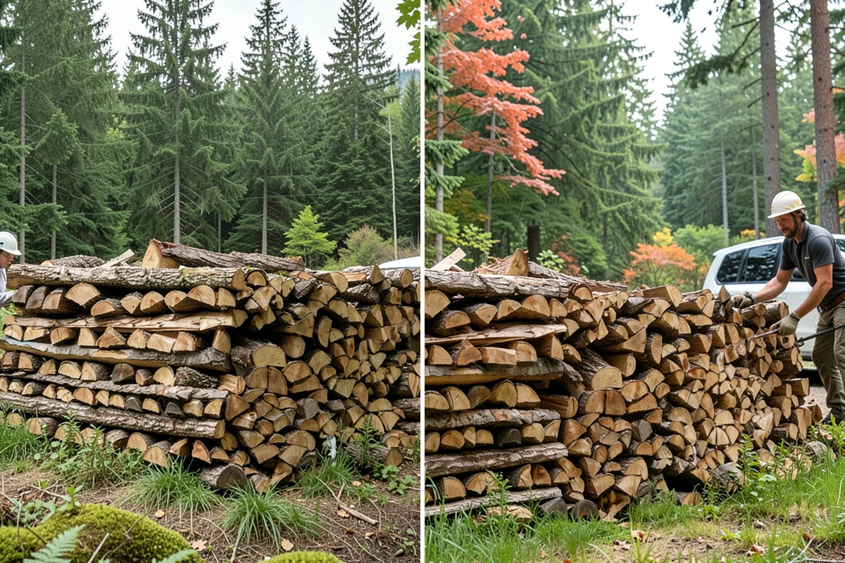Fully Seasoned Firewood in Pacific, King County, WA - Wood is split and stacked for extended curing