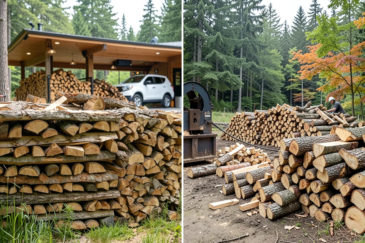 Fully Seasoned Firewood in Shoreline, King County, WA - Wood is split and stacked for extended curing