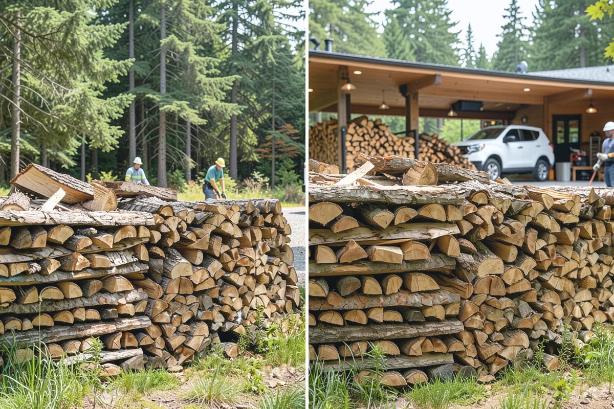 Fully Seasoned Firewood in South Prairie, Pierce County, WA - Wood is split and stacked for extended curing