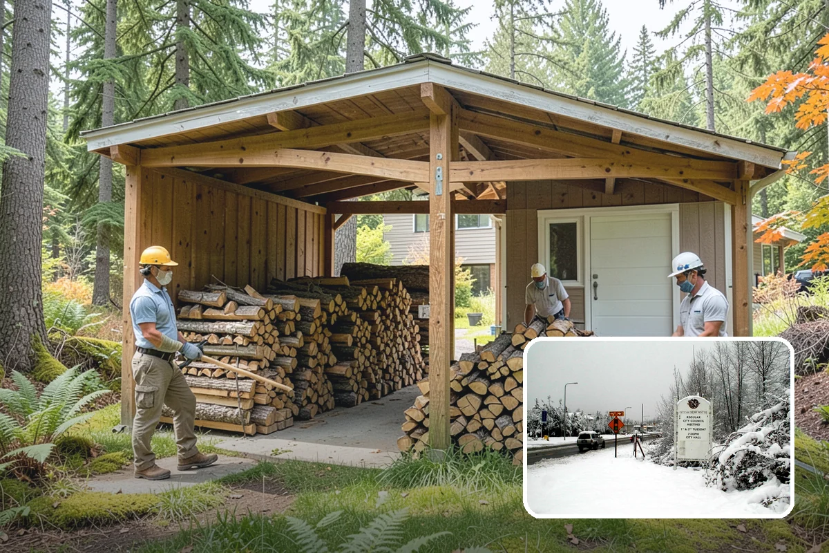 Garage Delivery in Newcastle, King County, WA - Wood stays completely dry indoors