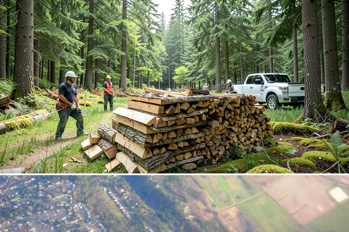 Hydraulic Log Splitting in Algona, King County, WA - Available year-round, with strong demand in fall and winter when large storm rounds need breaking down for the season.