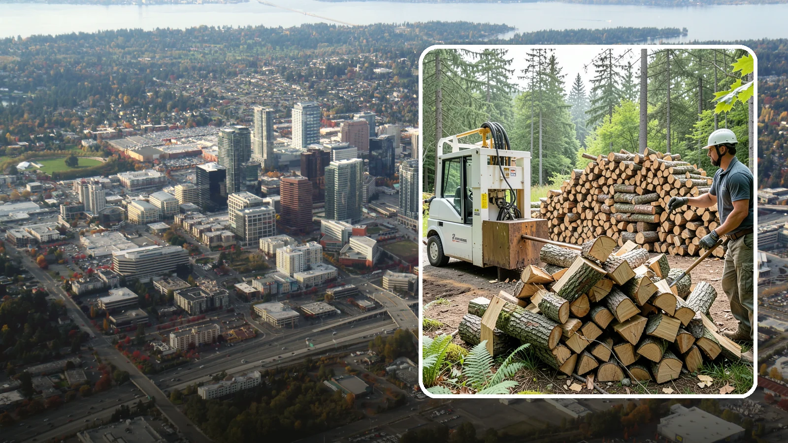 Hydraulic Log Splitting in Bellevue, King County, WA - We use a hydraulic splitter to power through large, dense, or knotty rounds that resist hand splitting.