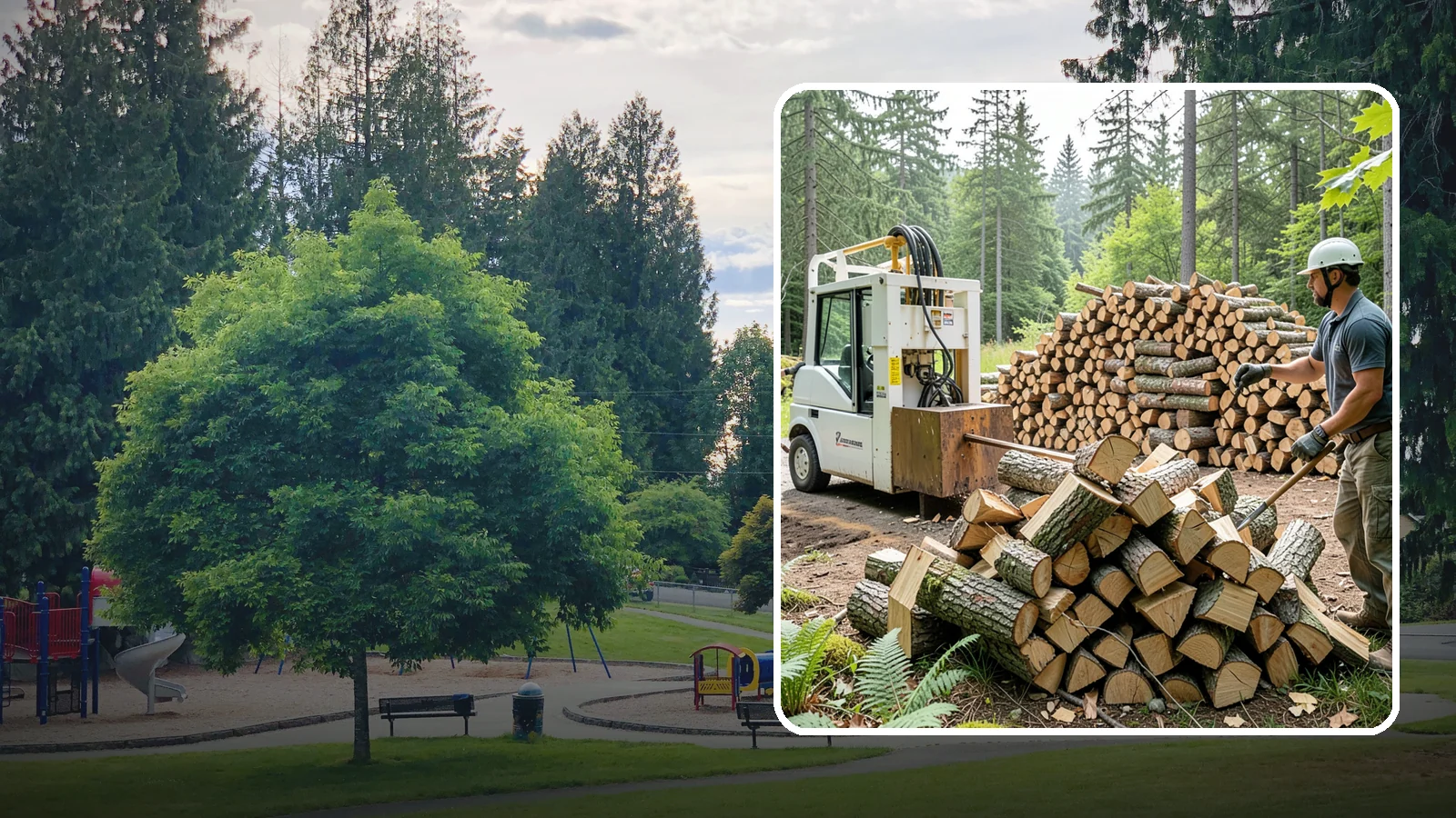 Hydraulic Log Splitting in Bonney Lake, Pierce County, WA - We use a hydraulic splitter to power through large, dense, or knotty rounds that resist hand splitting.