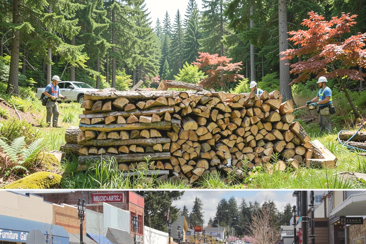 Hydraulic Log Splitting in Bothell, King County, WA - Available year-round, with strong demand in fall and winter when large storm rounds need breaking down for the season.