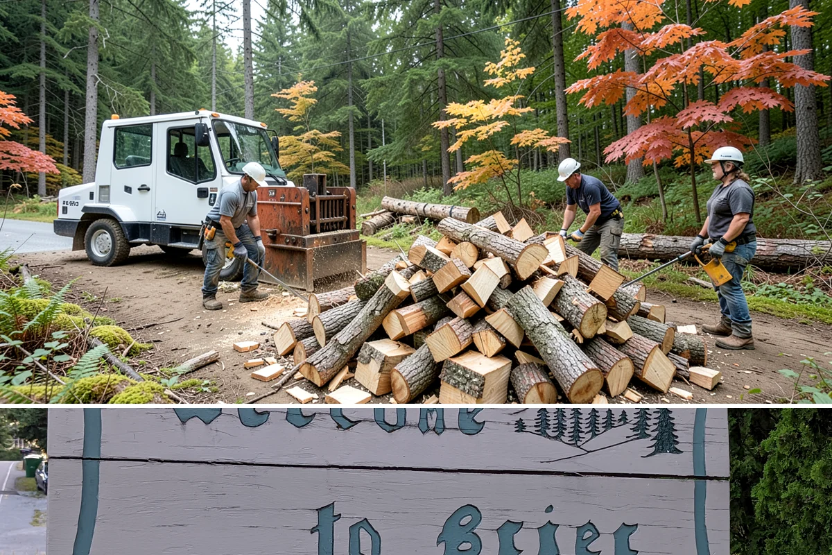 Hydraulic Log Splitting in Brier, Snohomish County, WA - Available year-round, with strong demand in fall and winter when large storm rounds need breaking down for the season.