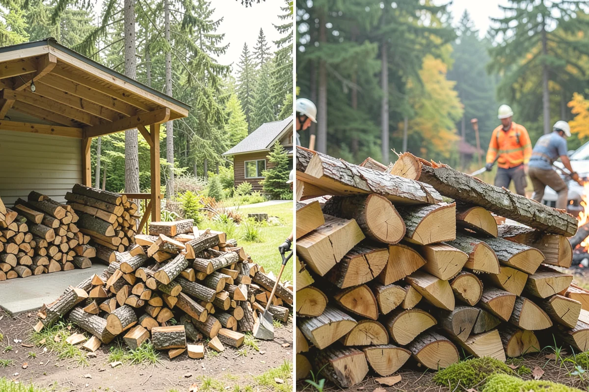 Hydraulic Log Splitting in Carbonado, Pierce County, WA - Inspect the rounds and confirm split dimensions