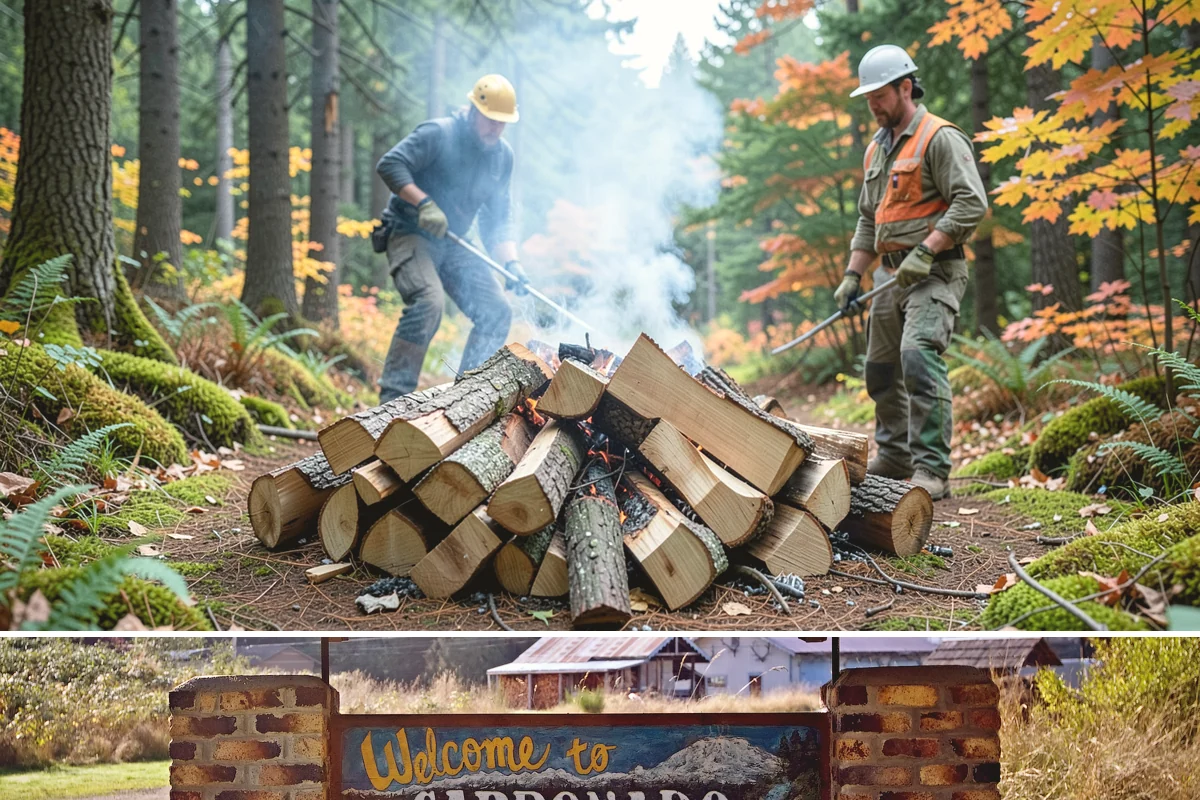 Hydraulic Log Splitting in Carbonado, Pierce County, WA - Available year-round, with strong demand in fall and winter when large storm rounds need breaking down for the season.