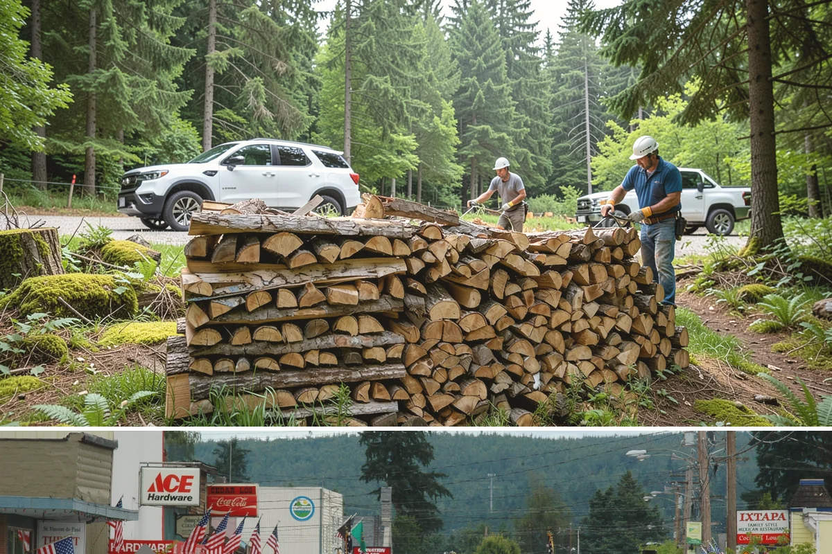 Hydraulic Log Splitting in Carnation, King County, WA - Available year-round, with strong demand in fall and winter when large storm rounds need breaking down for the season.