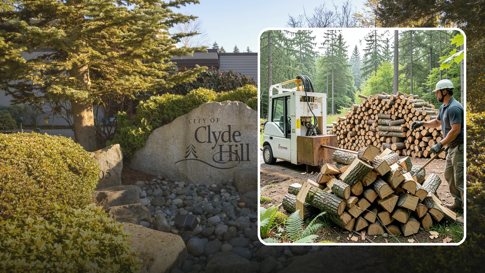 Hydraulic Log Splitting in Clyde Hill, King County, WA - We use a hydraulic splitter to power through large, dense, or knotty rounds that resist hand splitting.
