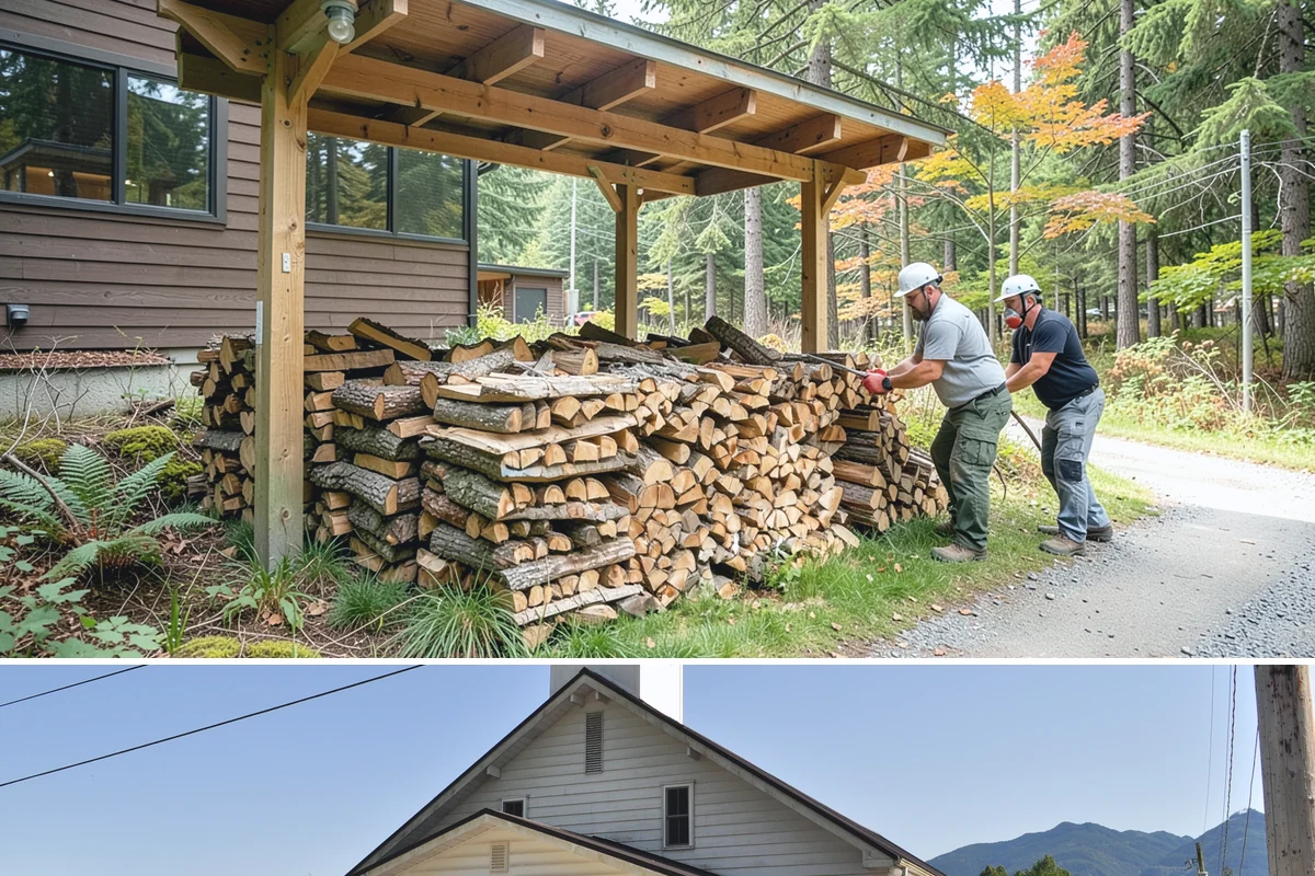 Hydraulic Log Splitting in Concrete, Skagit County, WA - Available year-round, with strong demand in fall and winter when large storm rounds need breaking down for the season.