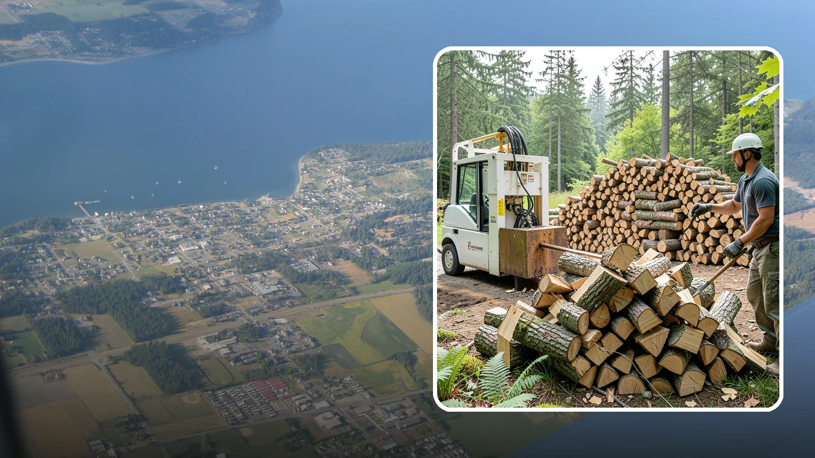 Hydraulic Log Splitting in Coupeville, Island County, WA - We use a hydraulic splitter to power through large, dense, or knotty rounds that resist hand splitting.