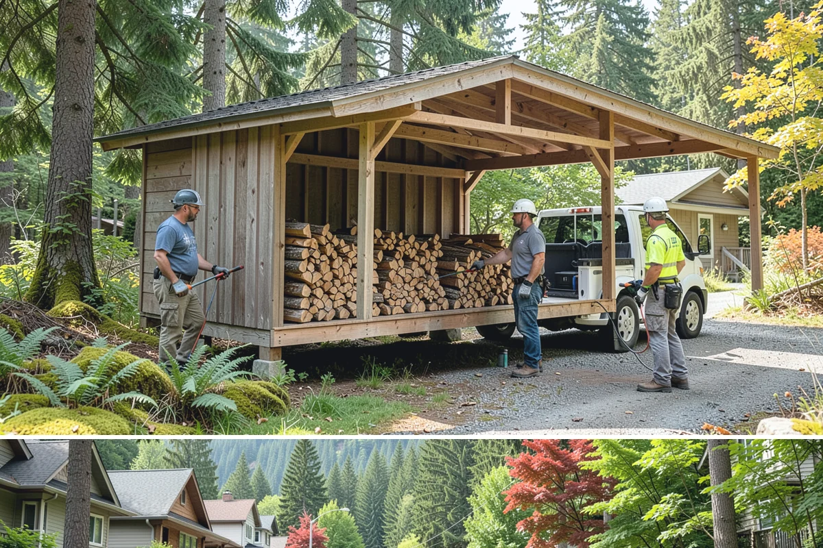 Hydraulic Log Splitting in Darrington, WA - Available year-round, with strong demand in fall and winter when large storm rounds need breaking down for the season.