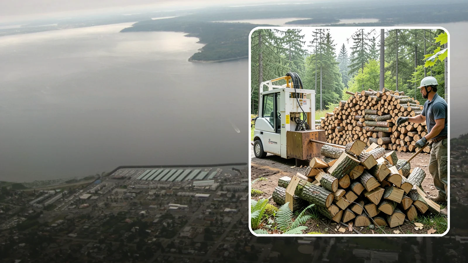 Hydraulic Log Splitting in Des Moines, King County, WA - We use a hydraulic splitter to power through large, dense, or knotty rounds that resist hand splitting.