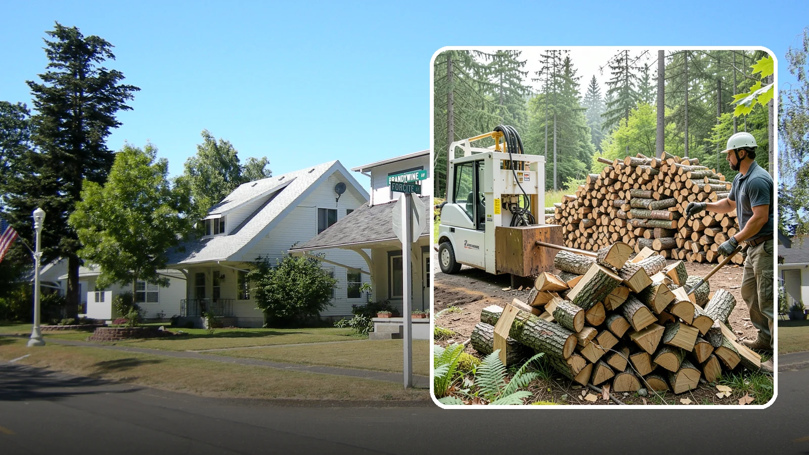 Hydraulic Log Splitting in DuPont, Pierce County, WA - We use a hydraulic splitter to power through large, dense, or knotty rounds that resist hand splitting.