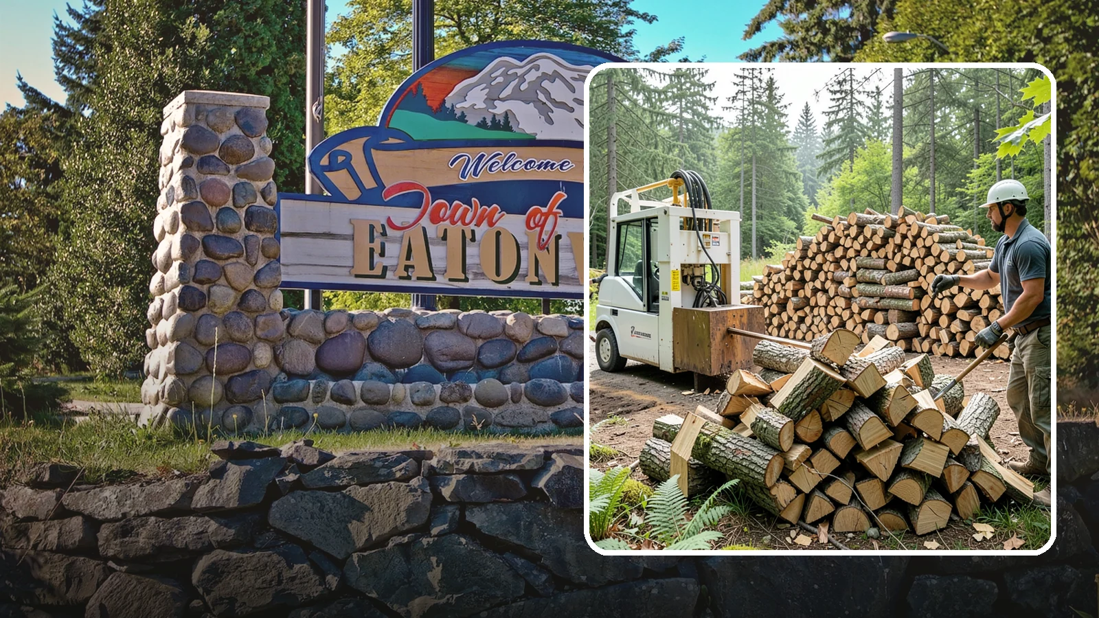 Hydraulic Log Splitting in Eatonville, Pierce County, WA - We use a hydraulic splitter to power through large, dense, or knotty rounds that resist hand splitting.