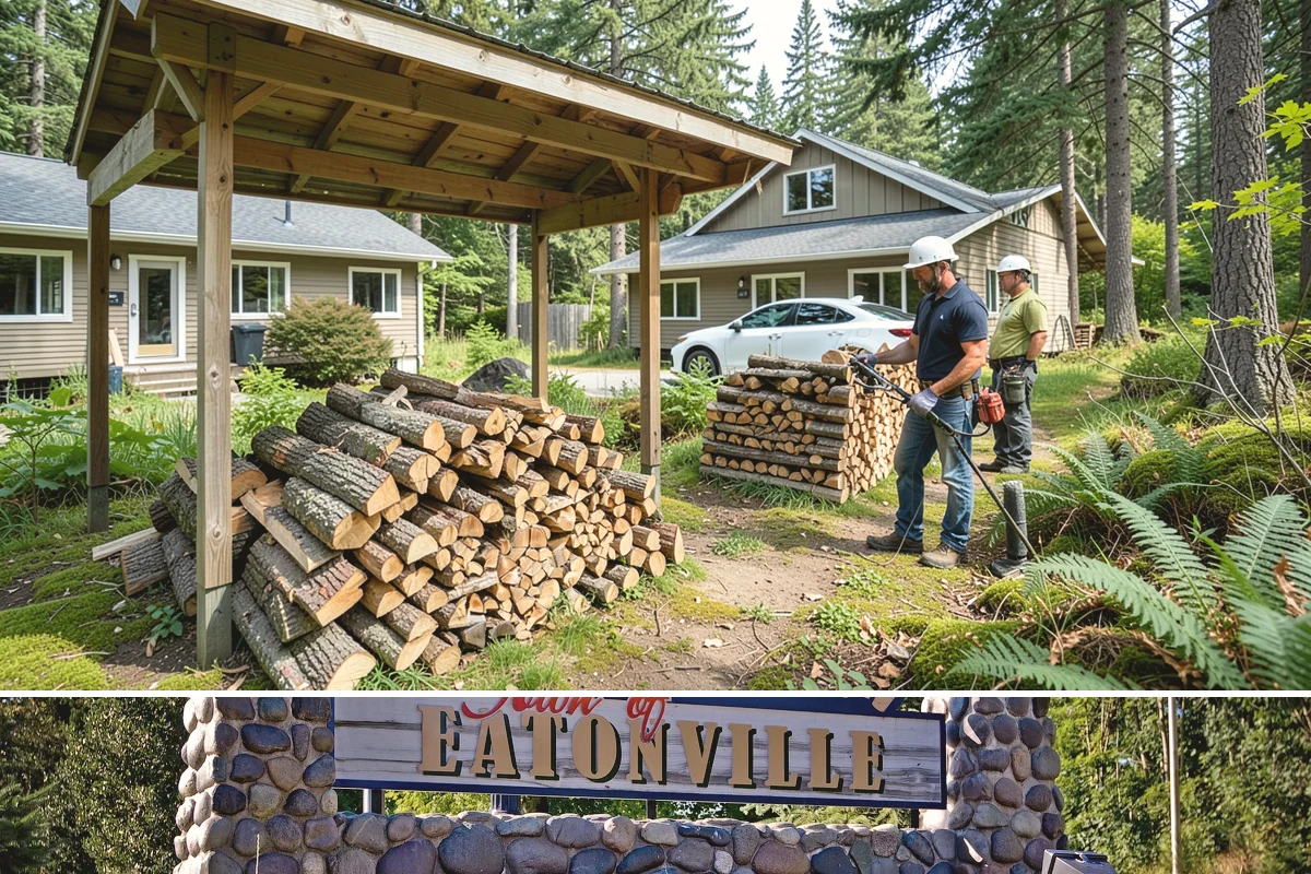 Hydraulic Log Splitting in Eatonville, Pierce County, WA - Available year-round, with strong demand in fall and winter when large storm rounds need breaking down for the season.