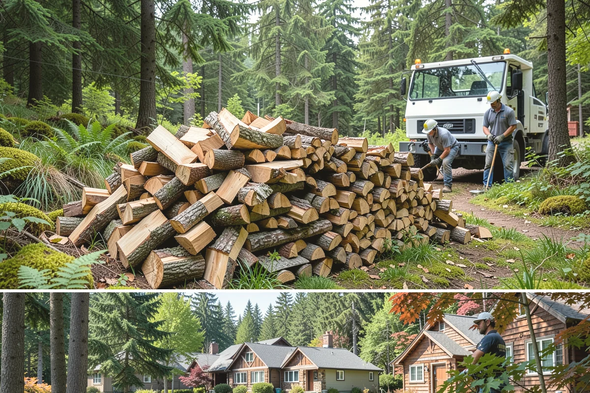 Hydraulic Log Splitting in Edgewood, WA - Available year-round, with strong demand in fall and winter when large storm rounds need breaking down for the season.