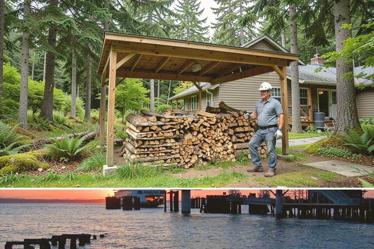 Hydraulic Log Splitting in Edmonds, Snohomish County, WA - Available year-round, with strong demand in fall and winter when large storm rounds need breaking down for the season.