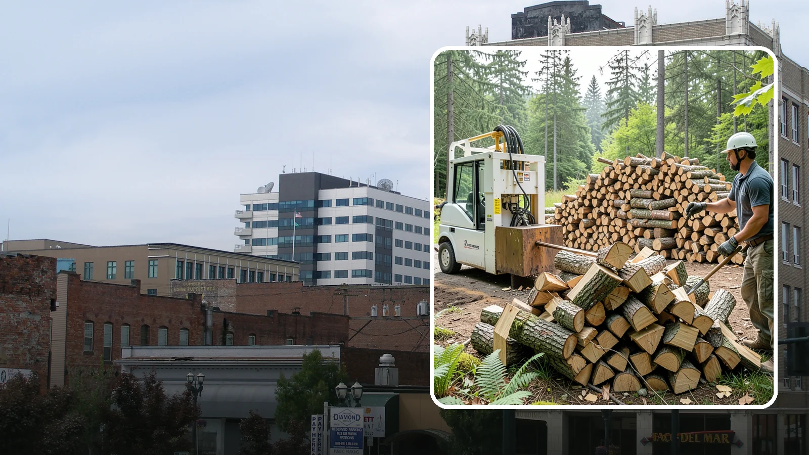 Hydraulic Log Splitting in Everett, Snohomish County, WA - We use a hydraulic splitter to power through large, dense, or knotty rounds that resist hand splitting.