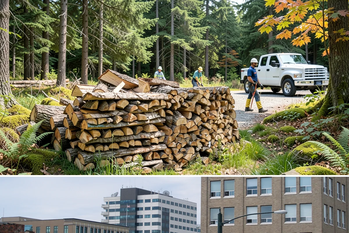 Hydraulic Log Splitting in Everett, Snohomish County, WA - Available year-round, with strong demand in fall and winter when large storm rounds need breaking down for the season.