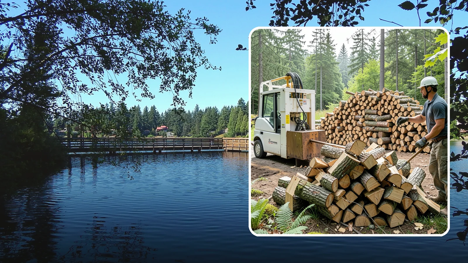 Hydraulic Log Splitting in Federal Way, King County, WA - We use a hydraulic splitter to power through large, dense, or knotty rounds that resist hand splitting.