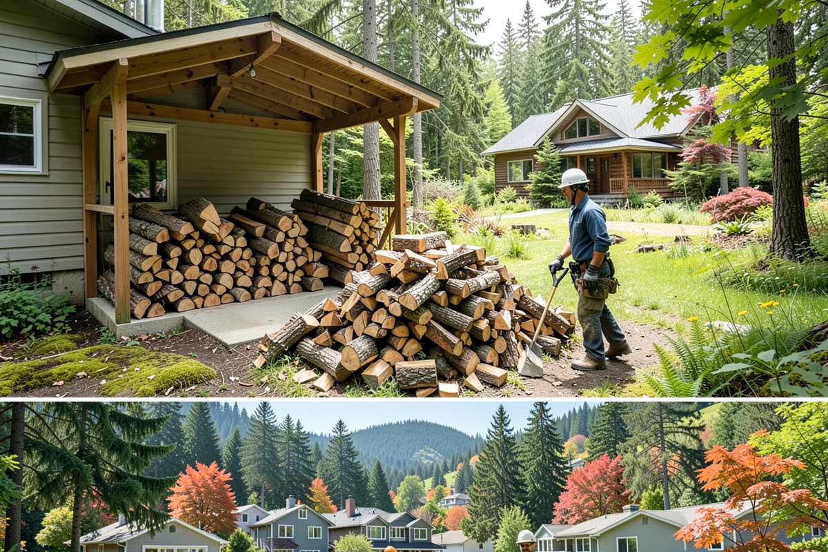 Hydraulic Log Splitting in Fircrest, Pierce County, WA - Available year-round, with strong demand in fall and winter when large storm rounds need breaking down for the season.