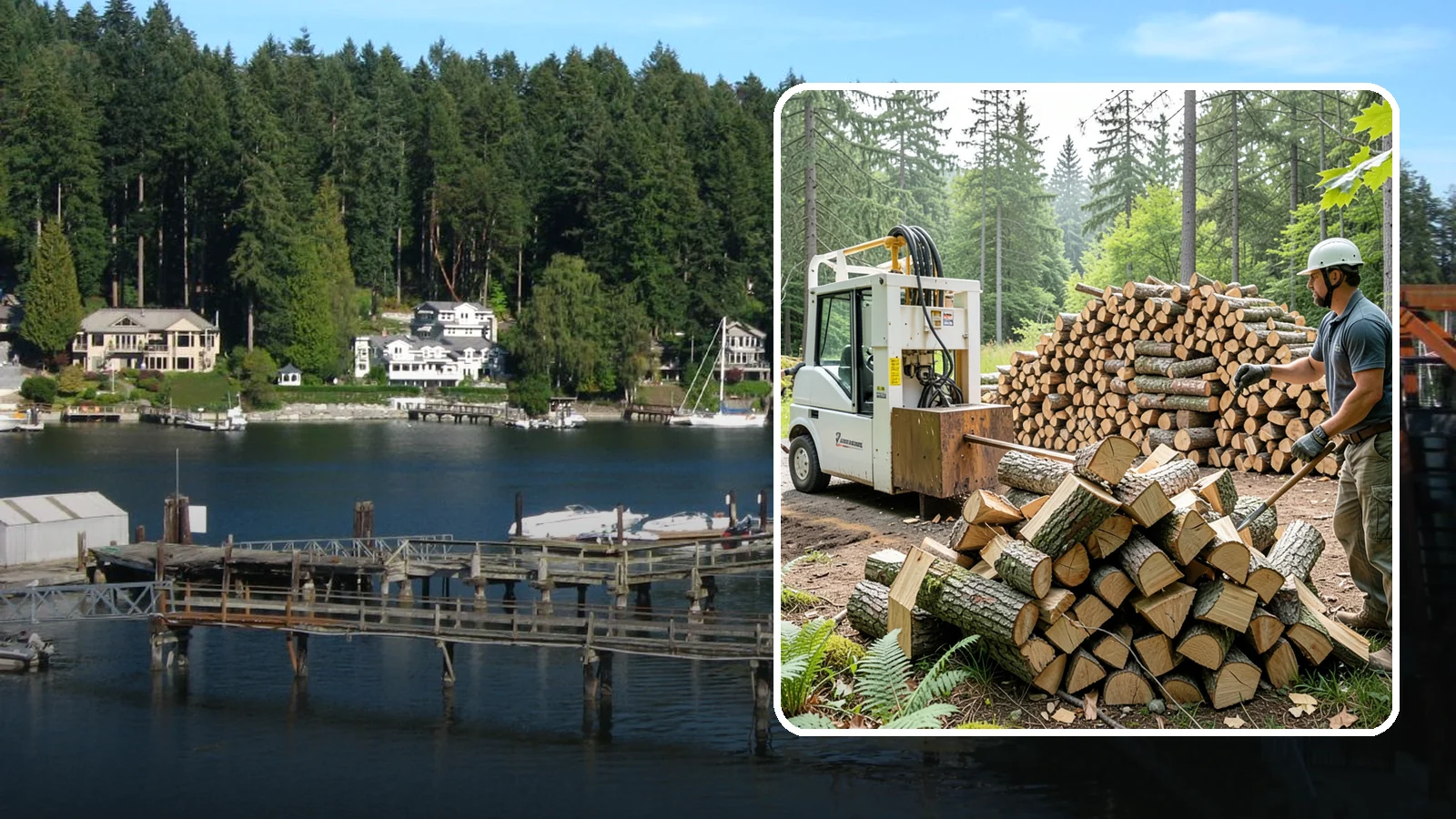 Hydraulic Log Splitting in Gig Harbor, Pierce County, WA - We use a hydraulic splitter to power through large, dense, or knotty rounds that resist hand splitting.